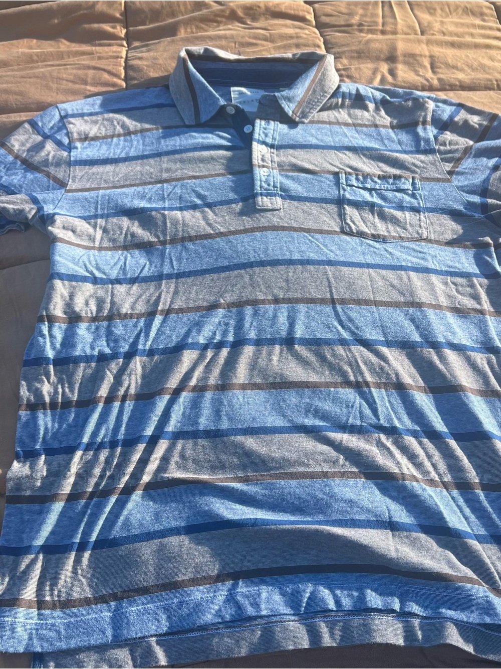 Billy Reid Blue/Brown Striped Polo Upscale Casual Preppy Country Club Size XXL